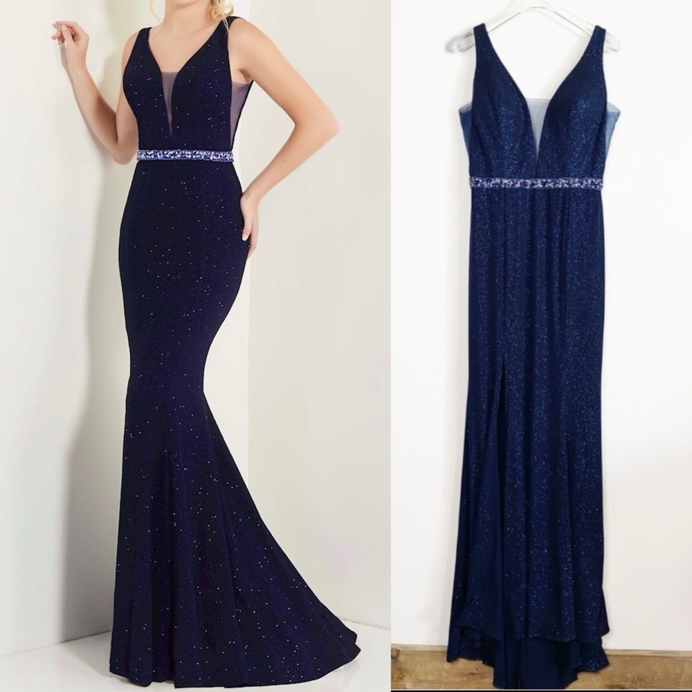 Studio 17 Sparkle Evening Gown with Beaded Waist Navy Style #12751 size 10